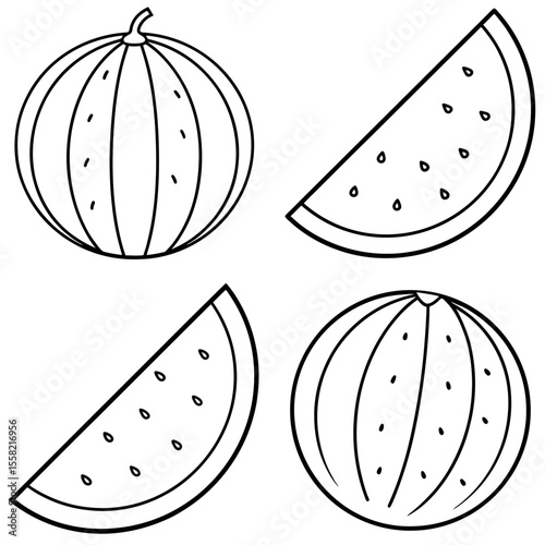 Watermelon Coloring Page for Kids – Juicy Summer Fruit Line Art Illustration