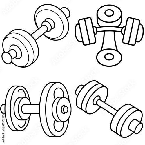 Weights Coloring Page for Kids – Gym Equipment Line Art Fitness Illustration