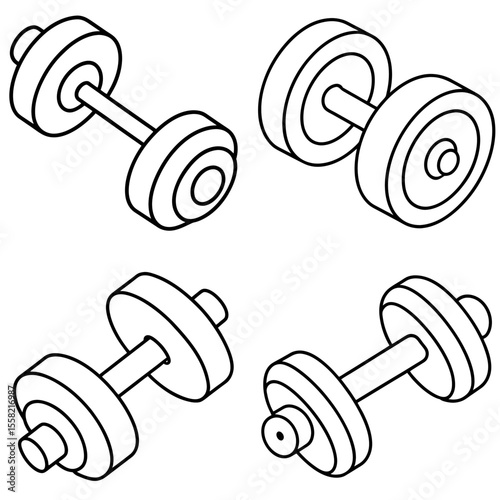 Weights Coloring Page for Kids – Gym Equipment Line Art Fitness Illustration