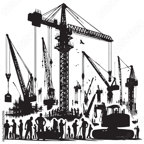 silhouettes of construction workers