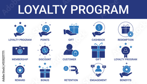 Loyalty Program Icon Set Collection with gift, cashback, points, redemption, bonus, reward icon