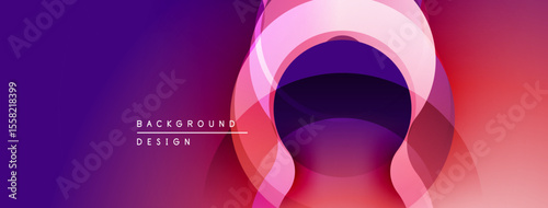 Abstract gradient layers create dynamic visual effect. Purple, pink, red hues blend smoothly, forming circular shapes. Modern design element.