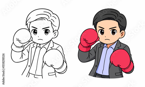 businessmen with boxing gloves coloring page for kids