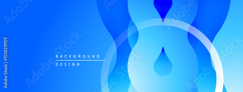 Abstract blue background. Overlapping shapes suggest water droplets, creating dynamic visual effect. Smooth gradients enhance depth.