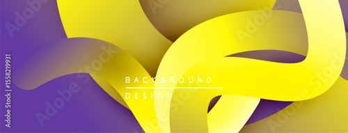 Abstract fluid shapes, vibrant yellow, purple gradients. Modern design element, smooth curves create dynamic composition. Background texture.