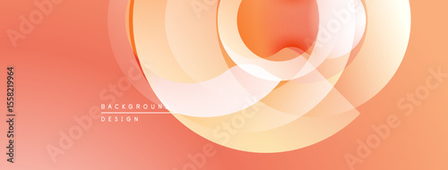 Abstract orange layers create flowing circular design. Soft gradients offer modern visual appeal. Minimal text complements composition.