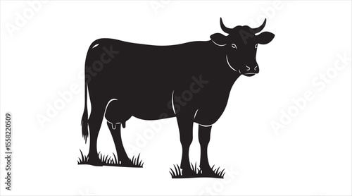 Cow. Silhouettes of agricultural animals. A collection of vector illustrations.


