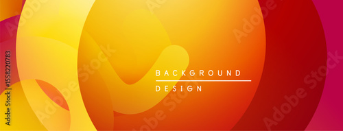 Abstract vibrant background. Overlapping shapes create warm color gradients, orange, yellow, red hues. Modern design element.