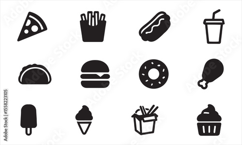  Fast Food & Desserts Icon Set - Restaurant & Takeaway Symbols