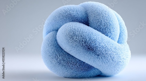 Light Blue Furry Knot Sculpture Abstract Decorative Fluffy Object on Light Background