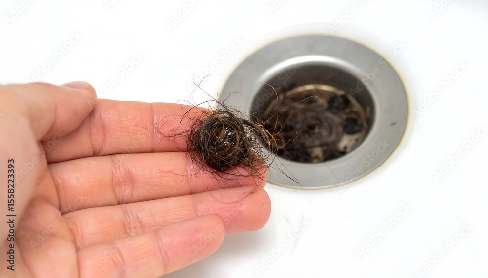 Obraz premium Hand holding hair clump over drain