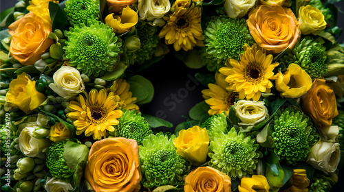 Green and yellow flowers wreath background wallpaper