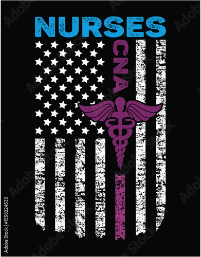 Nurse American Flag CNA Patriotic - printable editable vector art file.