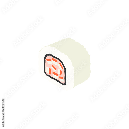 Flat Crab Roll - Japanese Imitation Crab Sushi Roll Vector Illustration