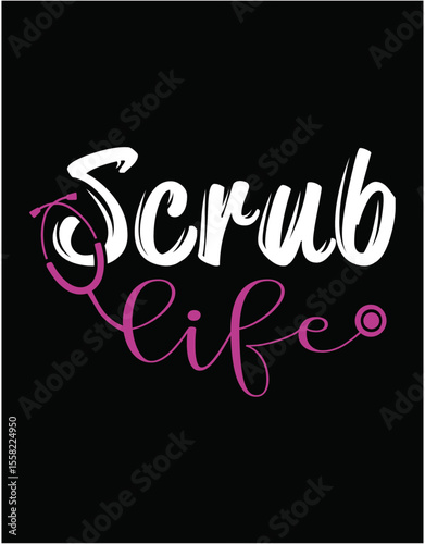Scrub Life with Stethoscope and Pocket - printable editable vector art file.