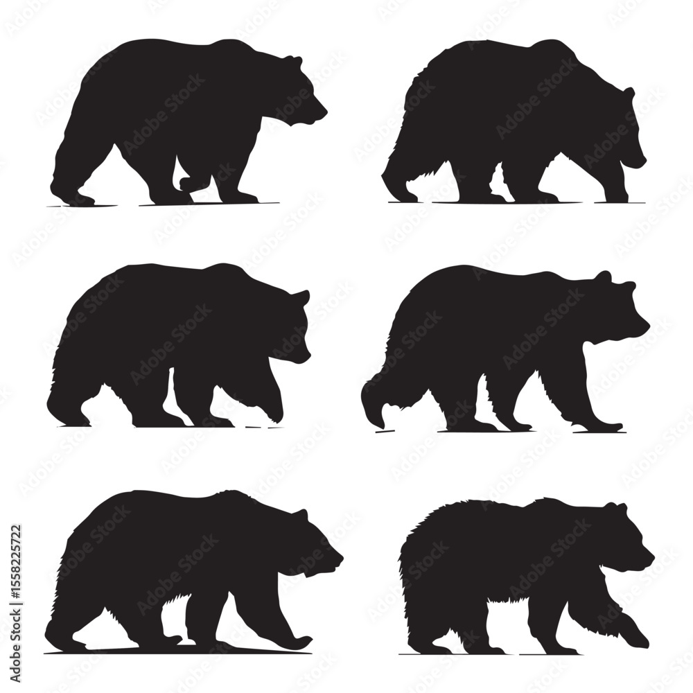 Fototapeta premium bear clipart silhouette set, Black & White silhouette set 