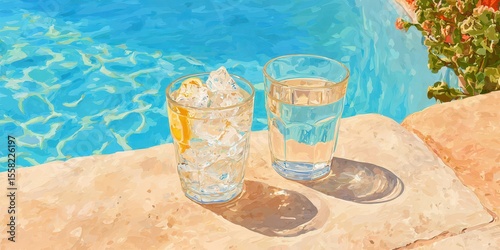 Two drinks on a poolside banner