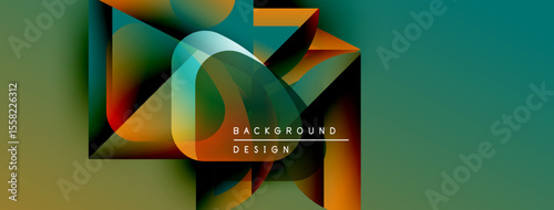 Abstract geometric shapes overlap, creating vibrant color gradients. Design features text background, design. Modern aesthetic.