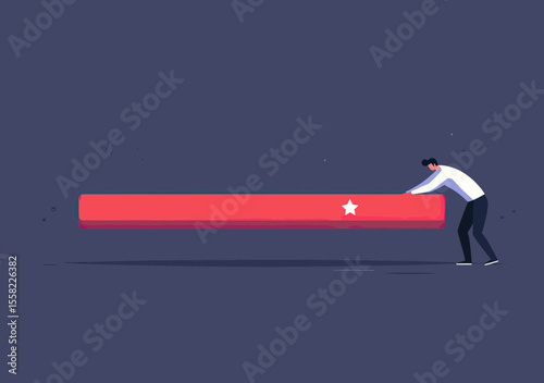 Man pushing red dissatisfaction rating bar with one star symbol representing negative feedback and poor customer review concept flat illustration