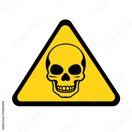Yellow triangular warning sign with black skull symbol indicating toxic danger and hazardous poison hazard alert icon illustration vector
