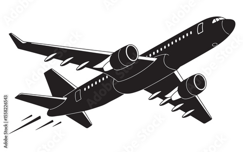 Airplane flying vector silhouette illustration on white background
