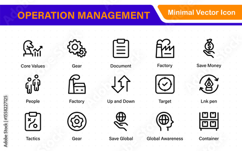 Operation management line icons. For website marketing design, logo, app, template, ui, etc. Outline icon collection.