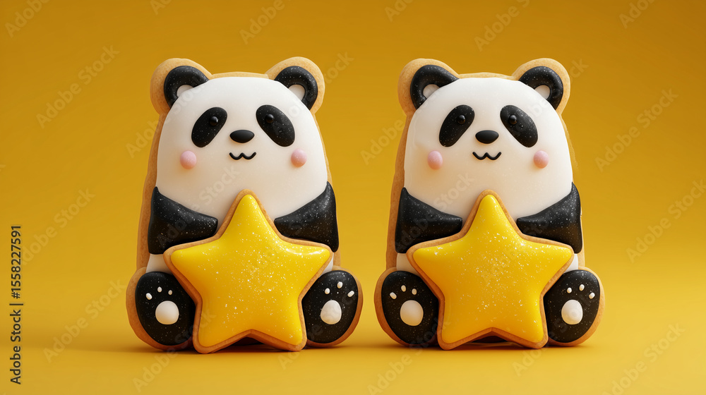 Obraz premium Cute Panda Cookies Background Wallpaper