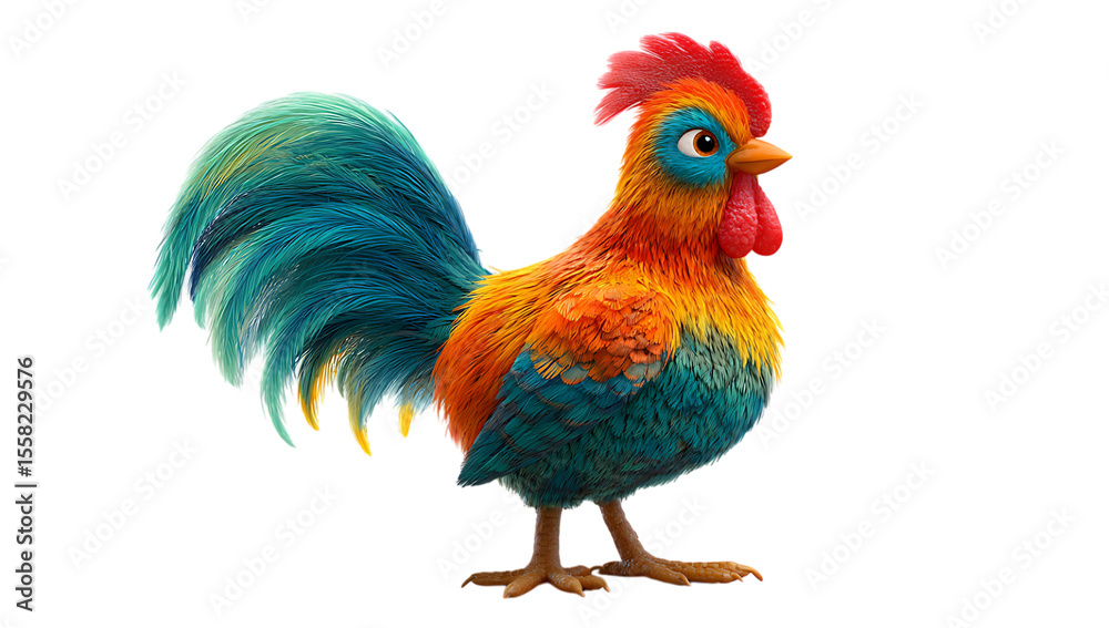Fototapeta premium Vibrant Rooster Portrait: A colorful rooster with an eye-catching plumage and a proud stance, a symbol of farm life.