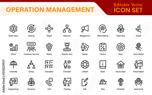 Operation management line icons. For website marketing design, logo, app, template, ui, etc. Outline icon collection.