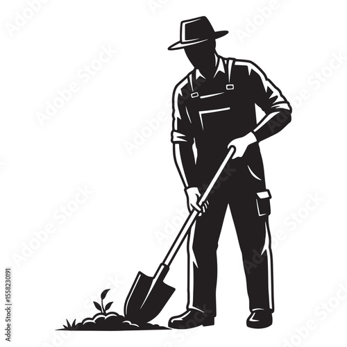 Farmer planting a seedling vector illustration gardening farming agriculture concept