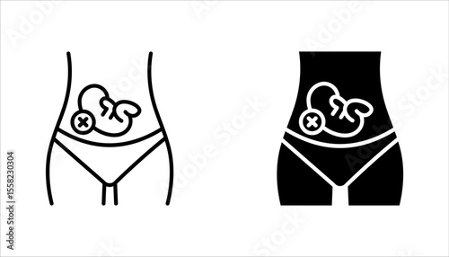Abortion icon set. Pregnancy loss symbol. Pregnancy miscarriage, infant loss. Birth control, womb baby. vector illustration on white background