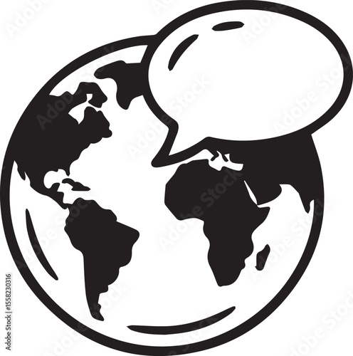 Globe with Speech Bubble / Global Communication / Language vector icon