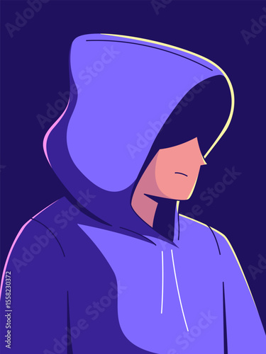 An illustration of a person wearing a hooded sweater, a symbol of introspective reflection. The figure, shrouded in the shadow of the hood, gazes downward.