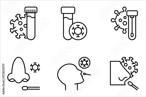 PCR test icon set. Polymerase chain reaction analysis. Medical examination for disease. vector illustration on white background