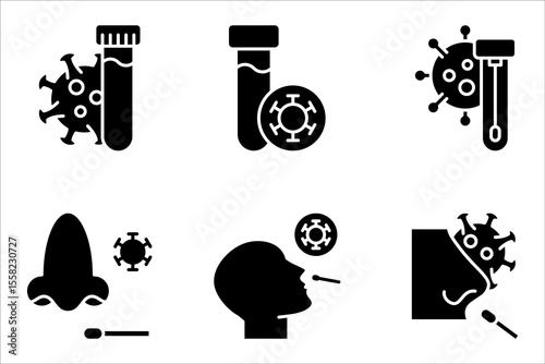 PCR test icon set. Polymerase chain reaction analysis. Medical examination for disease. vector illustration on white background