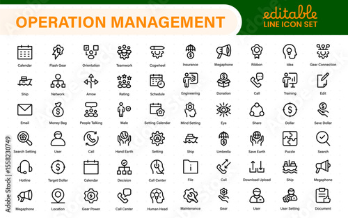 Operation management line icons. For website marketing design, logo, app, template, ui, etc. Outline icon collection.