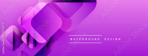 Abstract purple design features layered squares, gradients, modern aesthetic. Background includes text background, design.