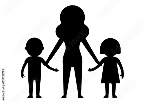 Mom with Kids Silhouette – Parenting and Family Bond Illustration