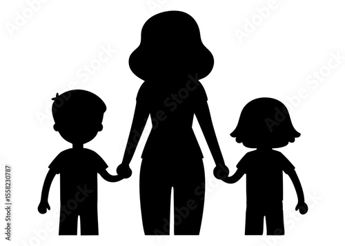Mother with Children Silhouette Holding Hands – Family Vector Illustration