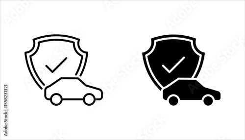 Car insurance icon set. car protection, care and security for the automobile, car with shield icon, vector illustration on white background