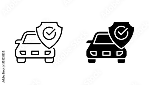 Car insurance icon set. car protection, care and security for the automobile, car with shield icon, vector illustration on white background