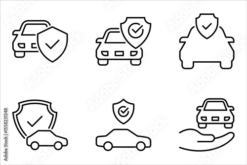 Car insurance icon set. car protection, care and security for the automobile, car with shield icon, vector illustration on white background