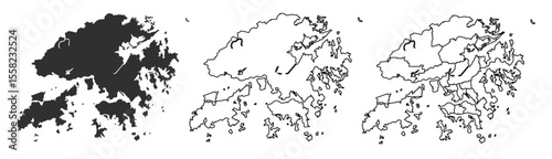 Hong Kong map – vector illustration of districts and urban layout