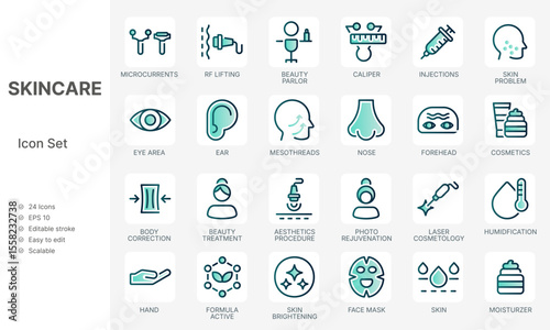 Skincare icon set with modern green concept