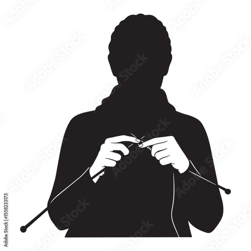Silhouette of a person knitting with needles depicting craft and textile arts skills