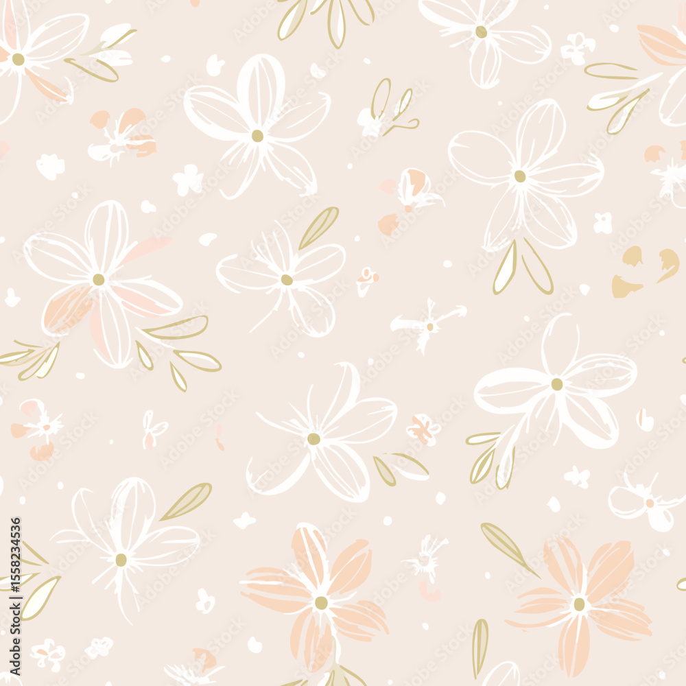 Fototapeta premium Floral Seamless Pattern – Elegant Botanical Background Design