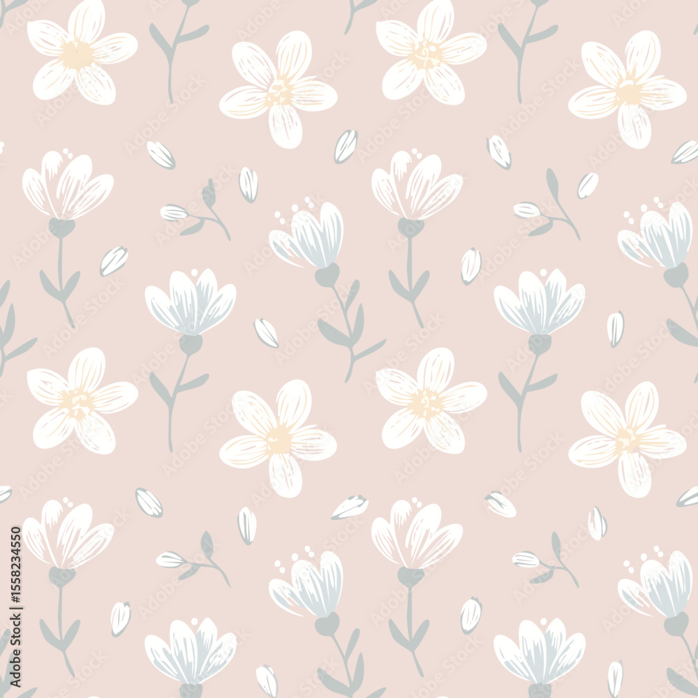 Fototapeta premium Floral Seamless Pattern – Elegant Botanical Background Design