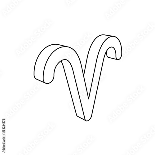 The outline of a large zodiac aries symbol is made with black lines. 3D view of the object in perspective. Vector illustration on white background