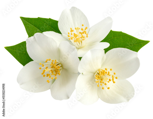 Firefly_Photo of Arabian Jasmine flower, isolated on a white background, Jasmine