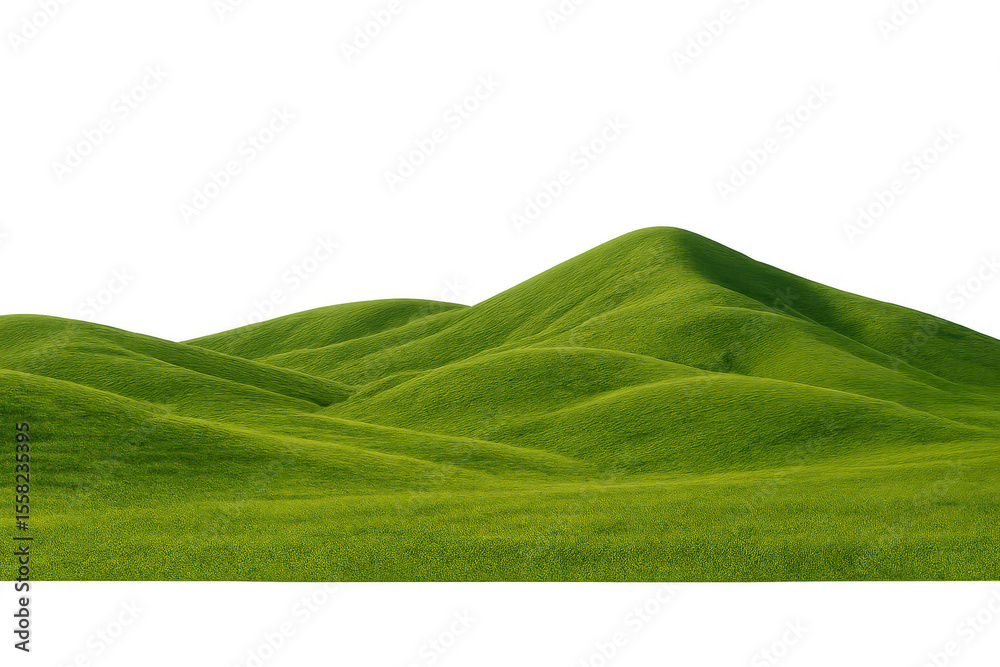 Fototapeta premium Green rolling hills forming peaceful pastoral landscape, transparent background ideal for nature-themed design compositions